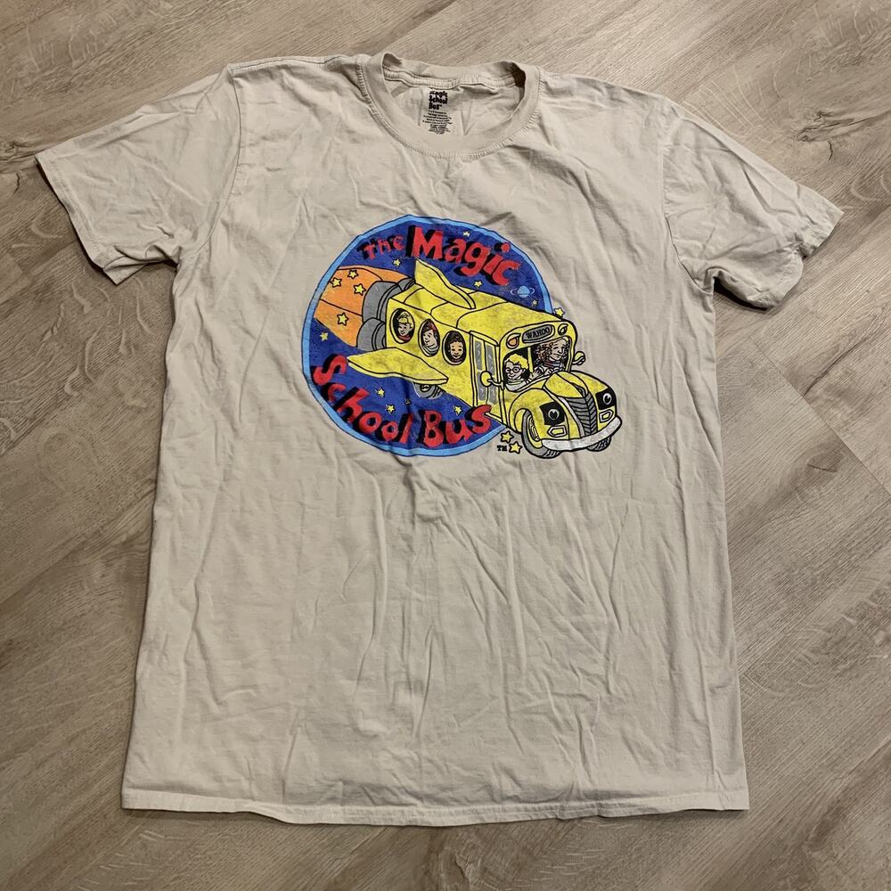The Magic School Bus Scholastic T-Shirt Men's Large L Beige Tan Graphic Tee
